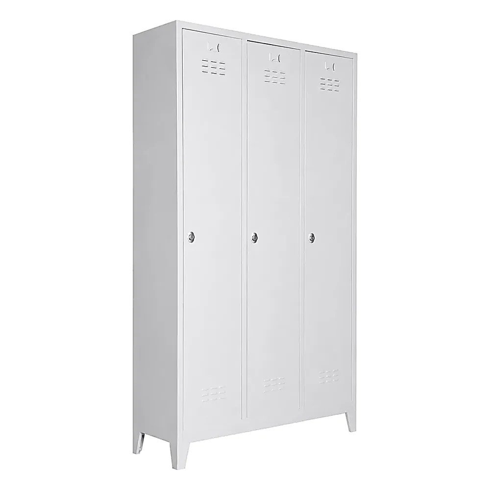 Three-door steel locker in white