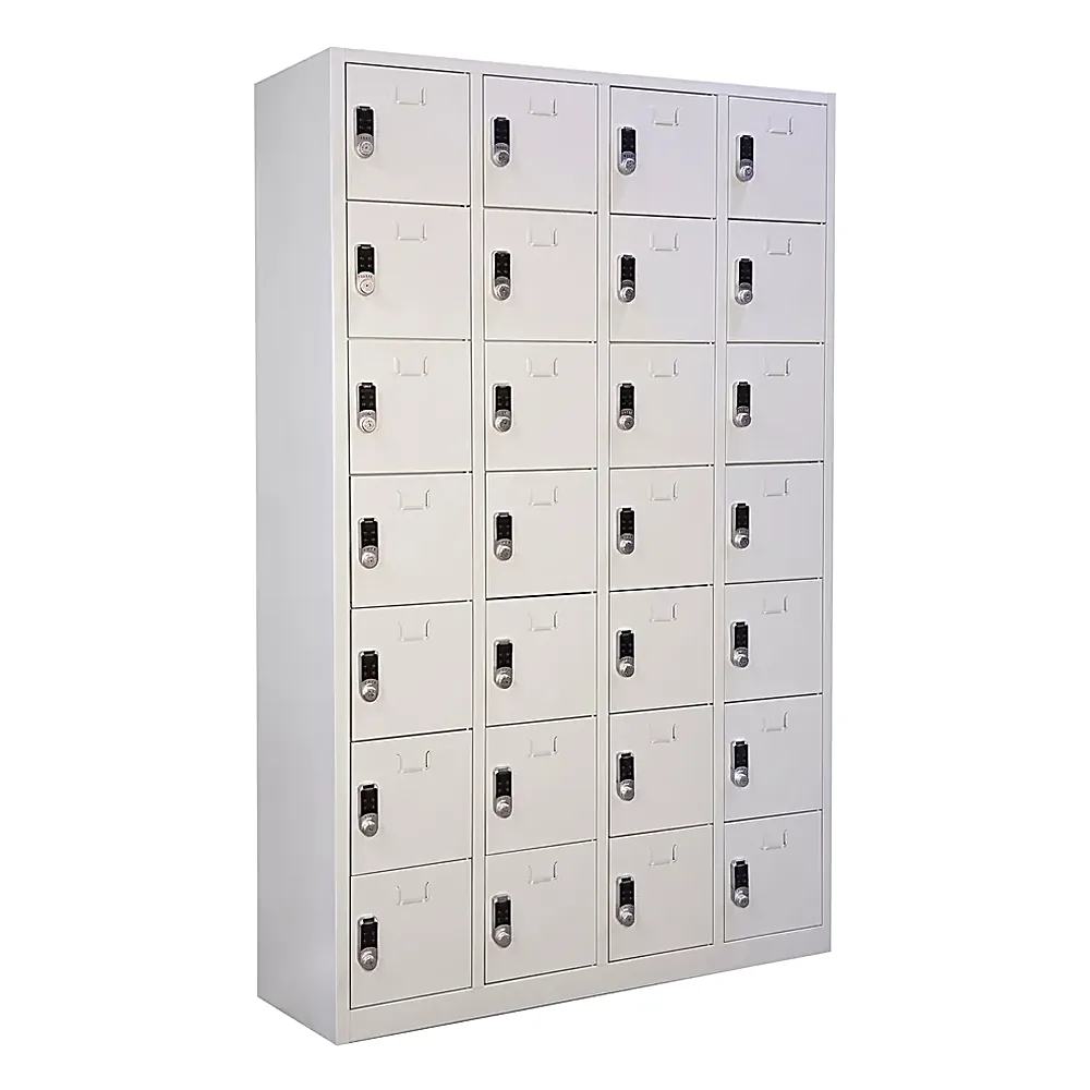 Narrow-compartment steel locker with 28 cells and electronic locks